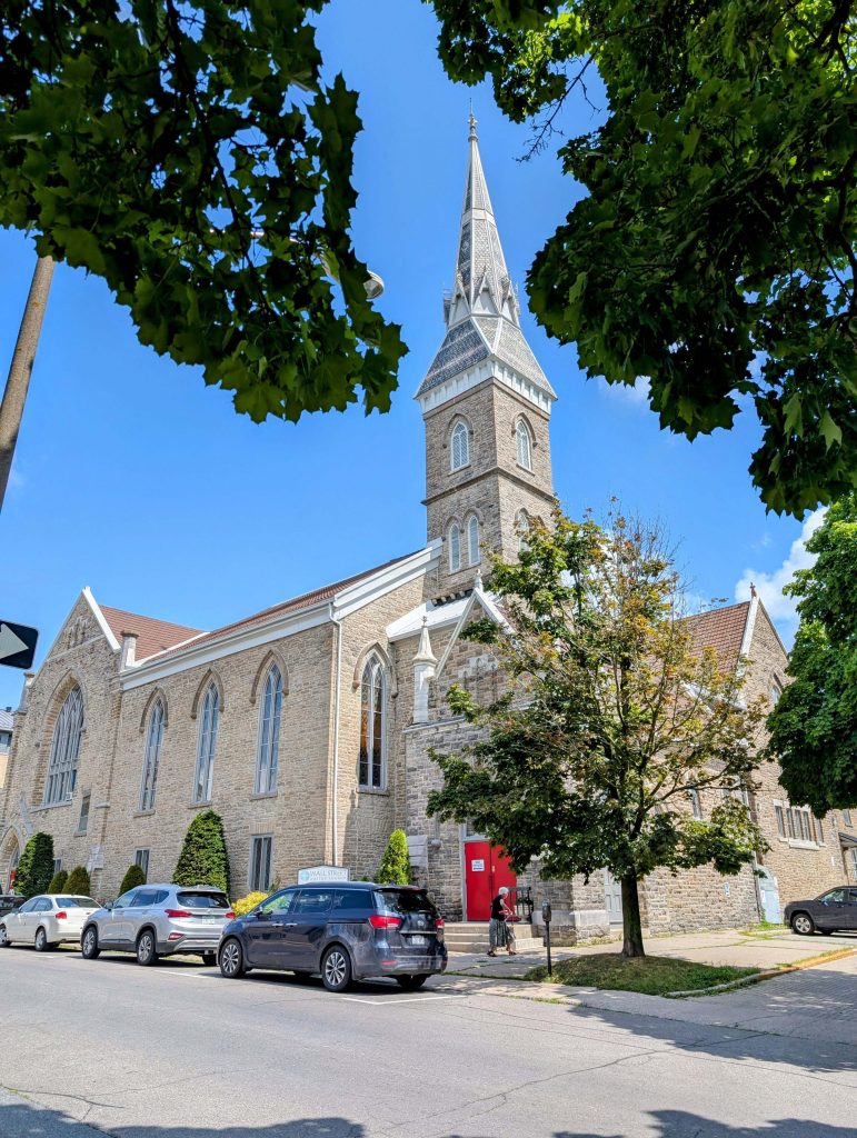 Exterior of Brockville's Wall Street United Church with some summer framing! Photo: Ottawa Churches Chronicle